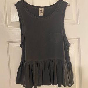Free People XS Dark Gray Loose Tank with Ruffled Bottom